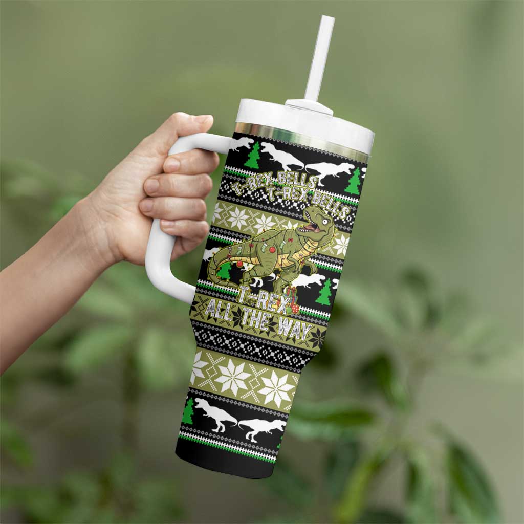 Christmas T Rex Tree Tumbler With Handle Xmas Holiday Patterns - Wonder Print Shop