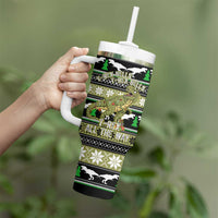 Christmas T Rex Tree Tumbler With Handle Xmas Holiday Patterns - Wonder Print Shop