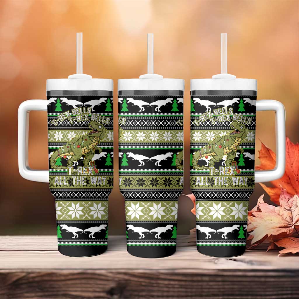 Christmas T Rex Tree Tumbler With Handle Xmas Holiday Patterns - Wonder Print Shop