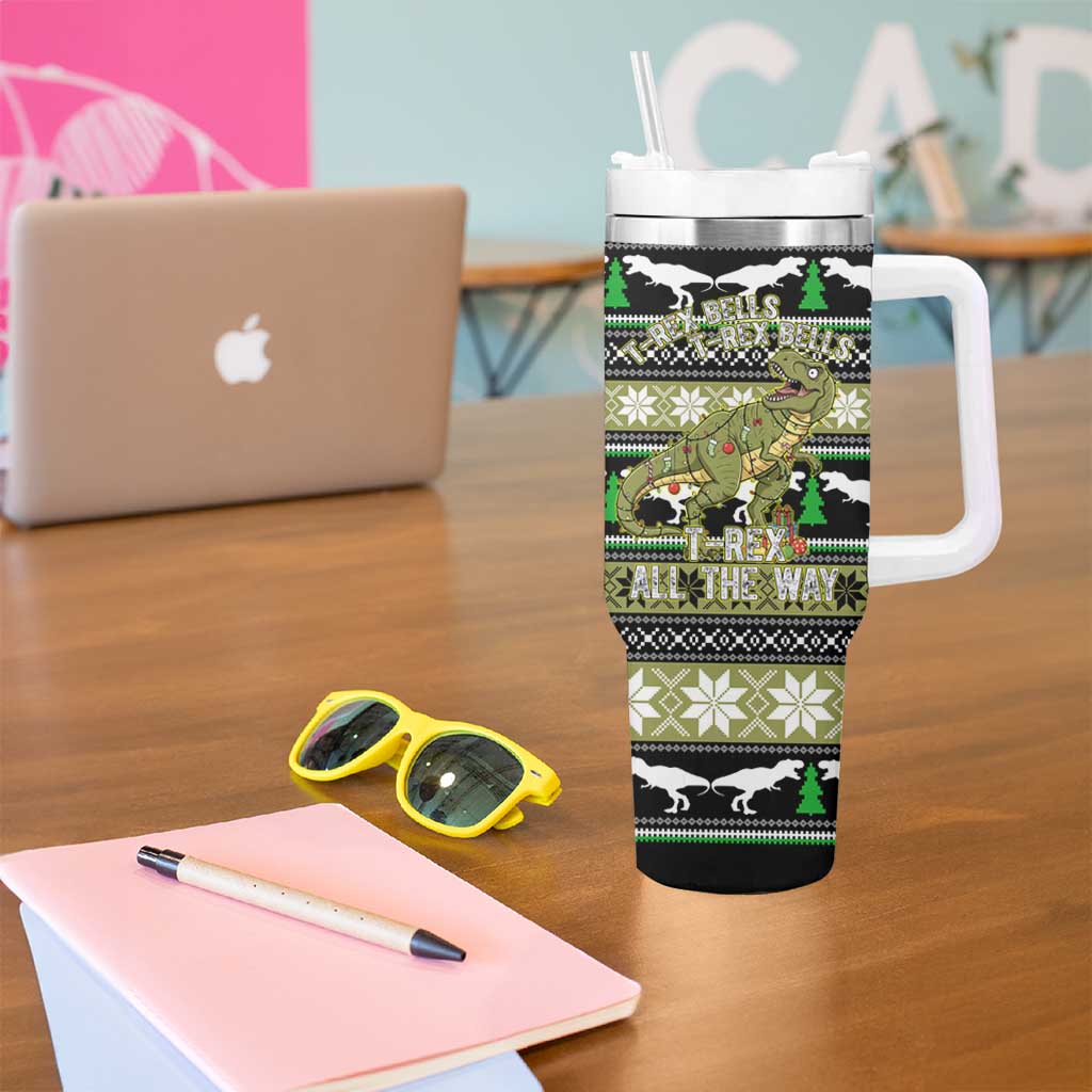 Christmas T Rex Tree Tumbler With Handle Xmas Holiday Patterns - Wonder Print Shop