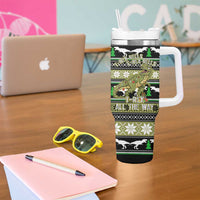 Christmas T Rex Tree Tumbler With Handle Xmas Holiday Patterns - Wonder Print Shop