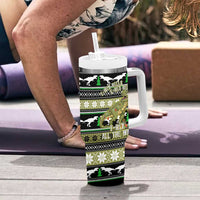 Christmas T Rex Tree Tumbler With Handle Xmas Holiday Patterns - Wonder Print Shop
