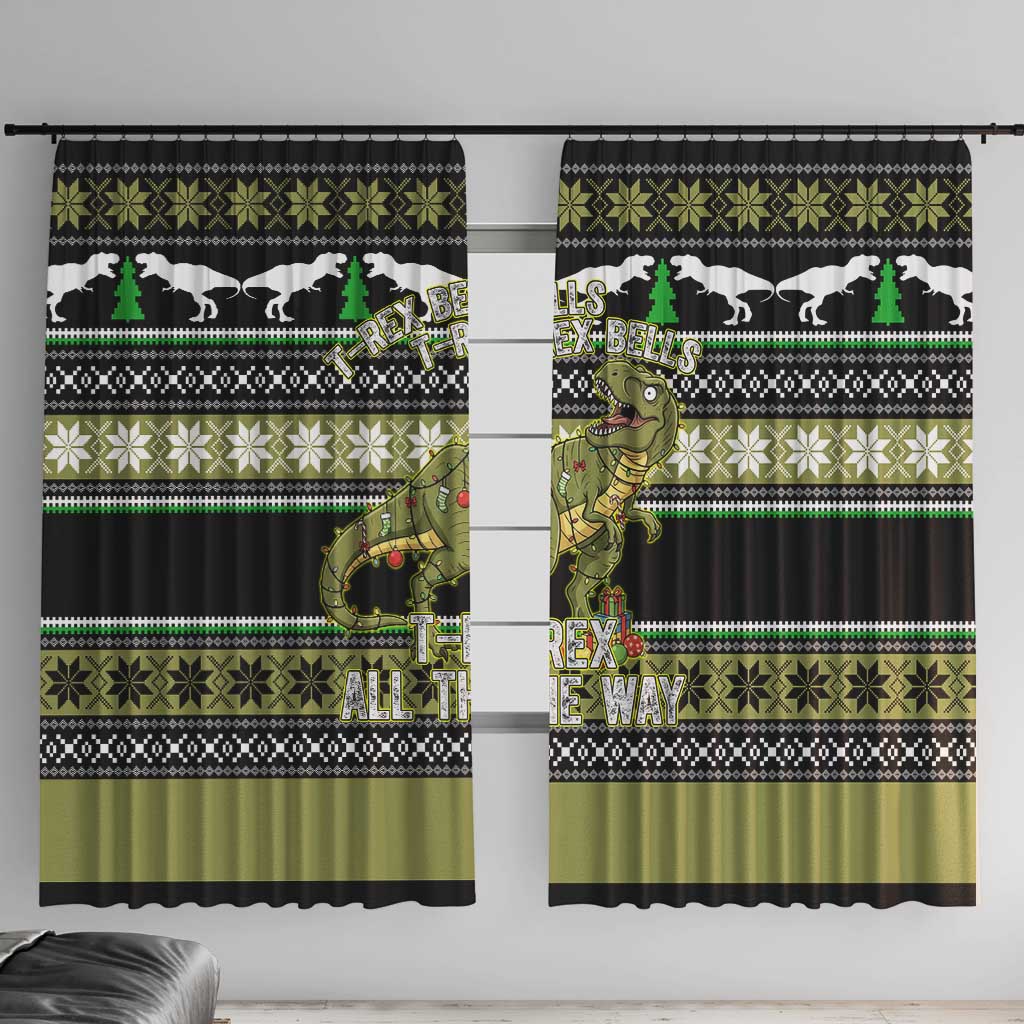 Christmas T Rex Tree Window Curtain Xmas Holiday Patterns - Wonder Print Shop