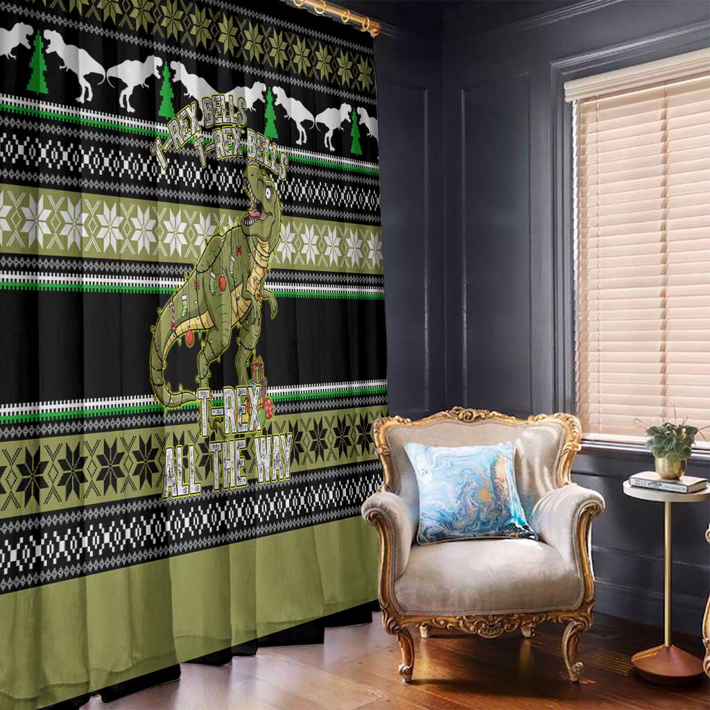 Christmas T Rex Tree Window Curtain Xmas Holiday Patterns - Wonder Print Shop