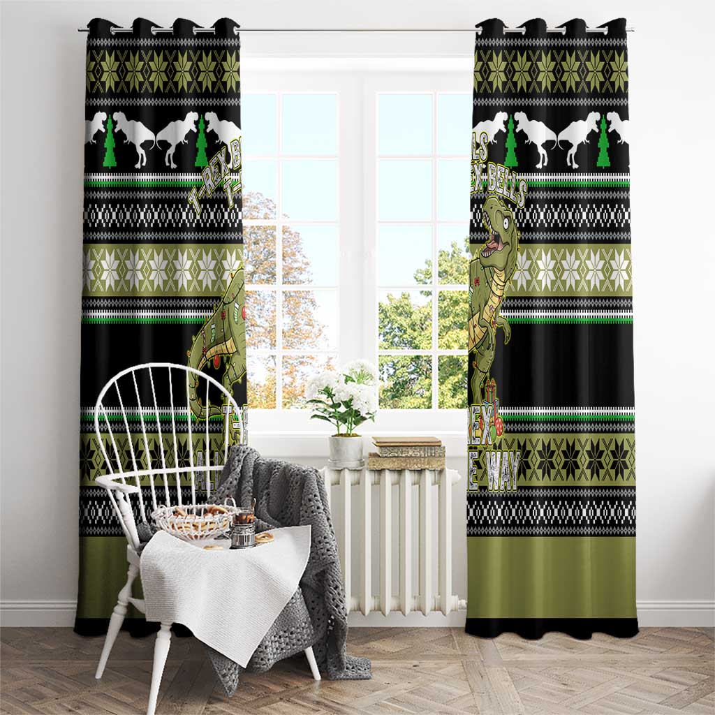 Christmas T Rex Tree Window Curtain Xmas Holiday Patterns - Wonder Print Shop