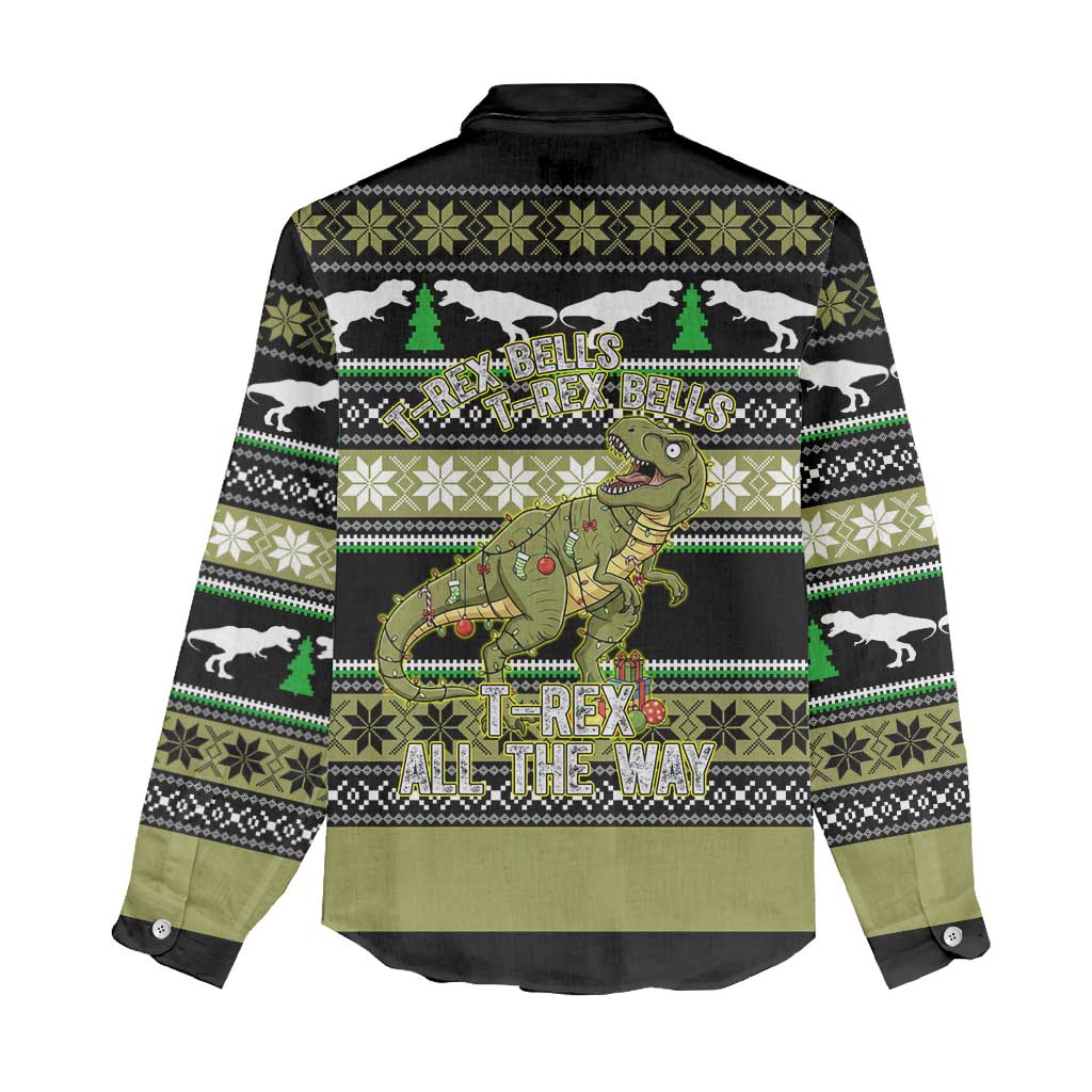 Christmas T Rex Tree Women Casual Shirt Xmas Holiday Patterns - Wonder Print Shop