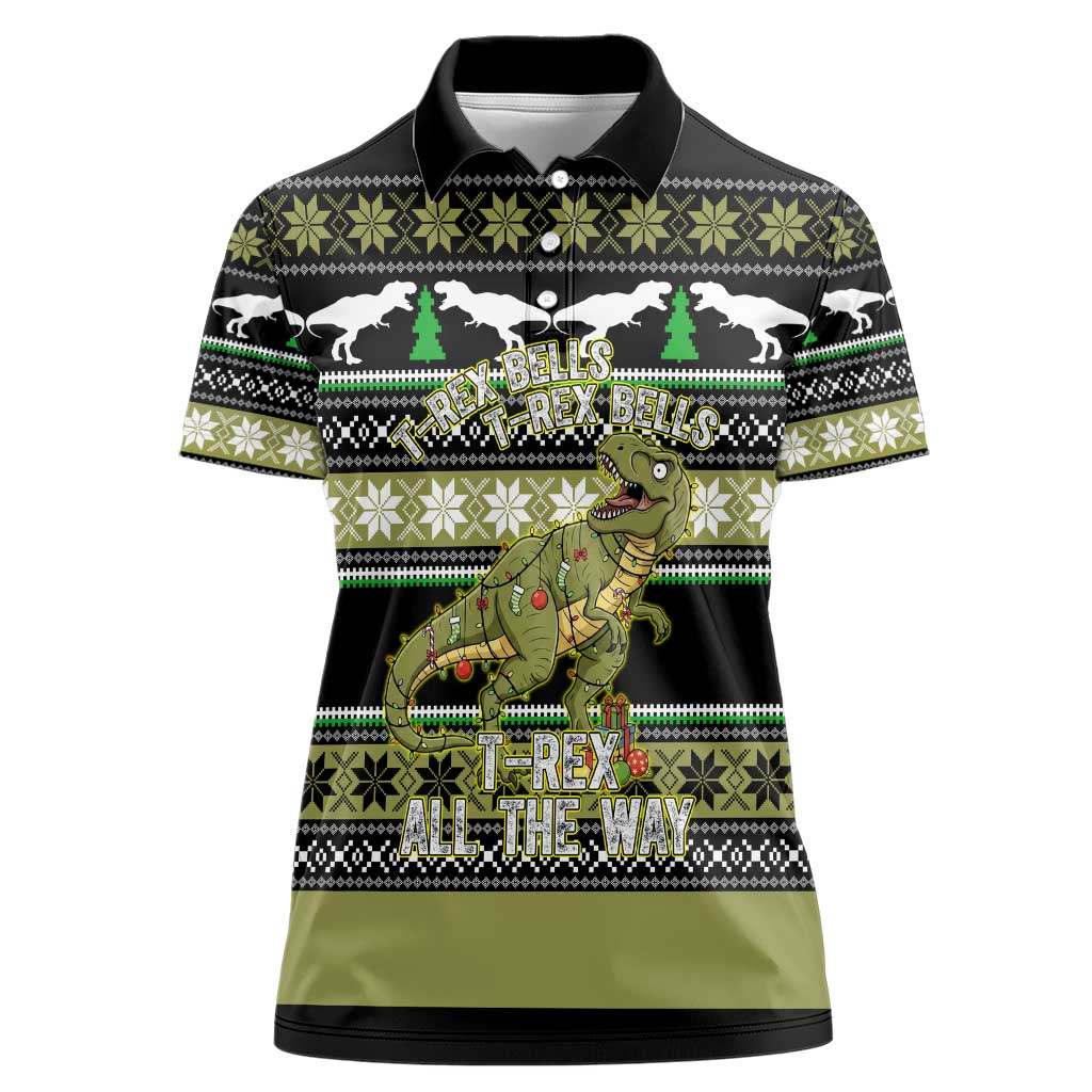 Christmas T Rex Tree Women Polo Shirt Xmas Holiday Patterns - Wonder Print Shop