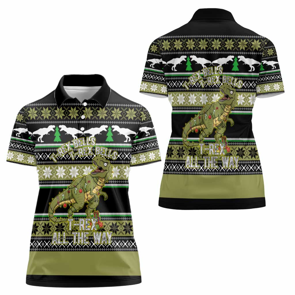 Christmas T Rex Tree Women Polo Shirt Xmas Holiday Patterns - Wonder Print Shop