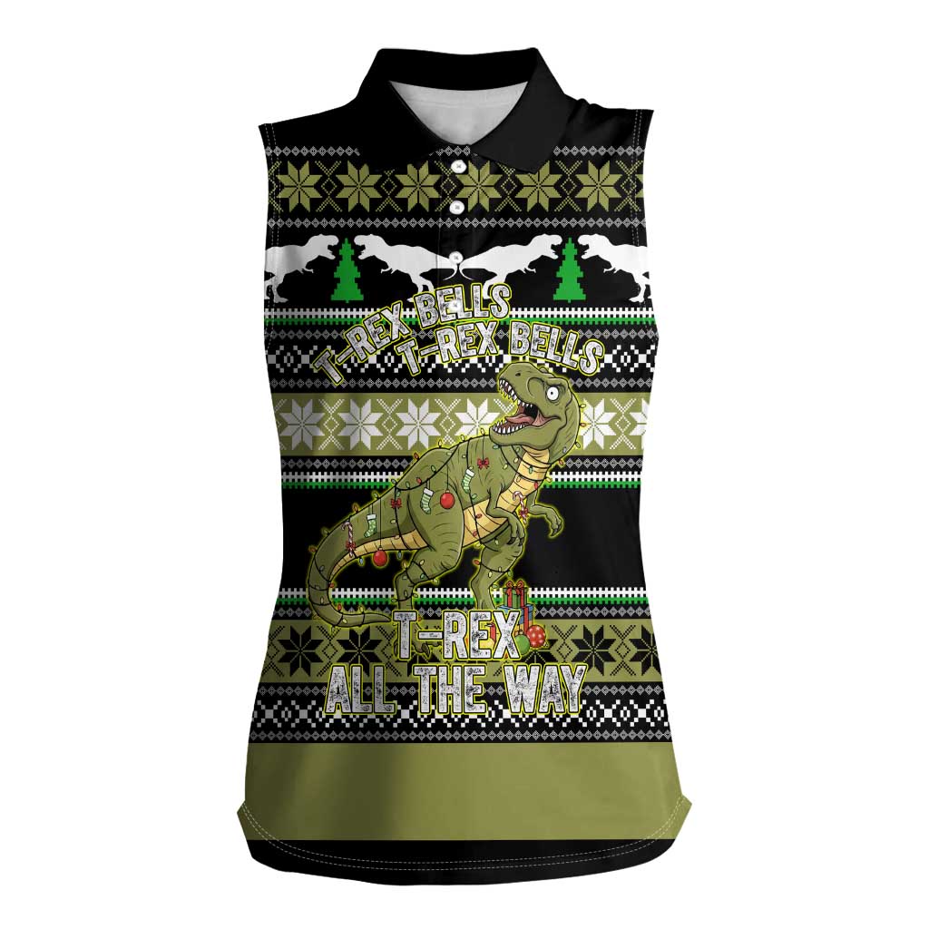 Christmas T Rex Tree Women Sleeveless Polo Shirt Xmas Holiday Patterns - Wonder Print Shop