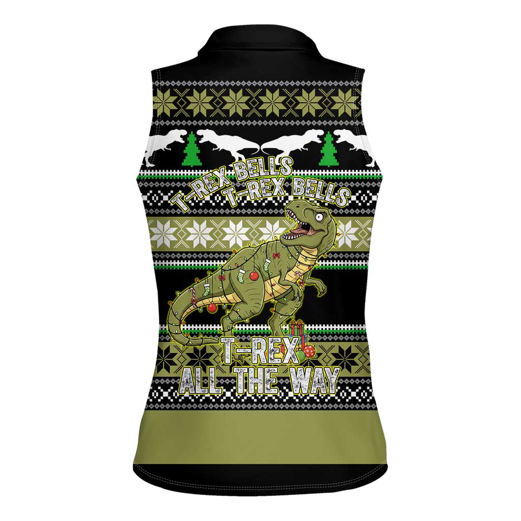 Christmas T Rex Tree Women Sleeveless Polo Shirt Xmas Holiday Patterns - Wonder Print Shop