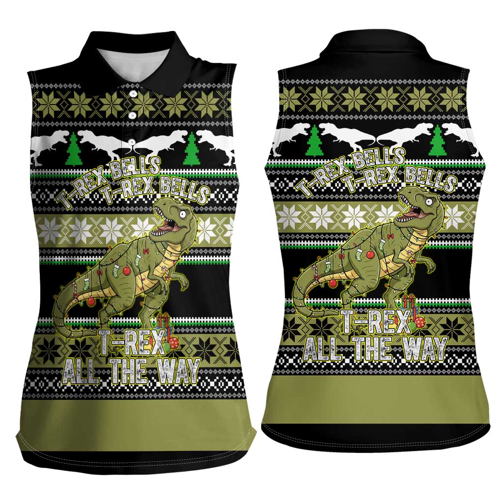 Christmas T Rex Tree Women Sleeveless Polo Shirt Xmas Holiday Patterns - Wonder Print Shop