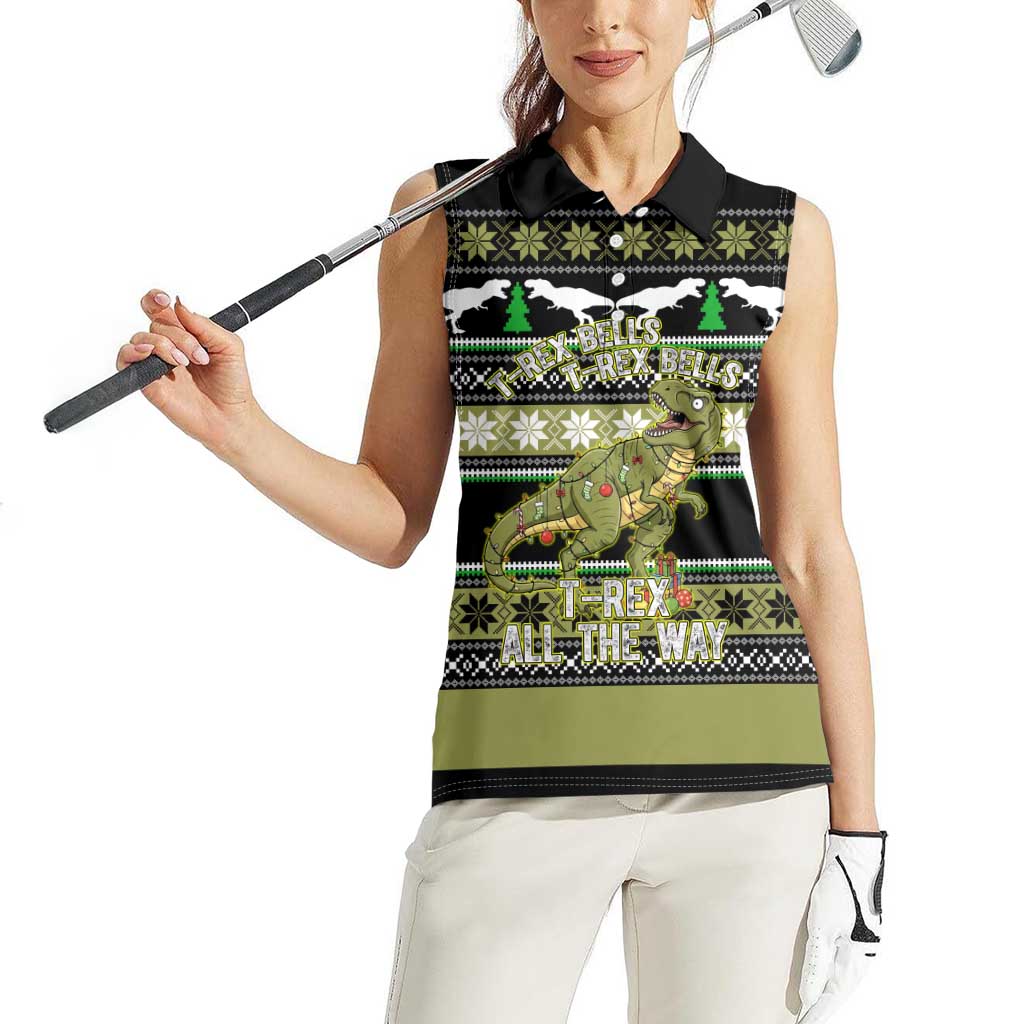 Christmas T Rex Tree Women Sleeveless Polo Shirt Xmas Holiday Patterns - Wonder Print Shop