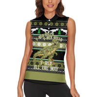 Christmas T Rex Tree Women Sleeveless Polo Shirt Xmas Holiday Patterns - Wonder Print Shop