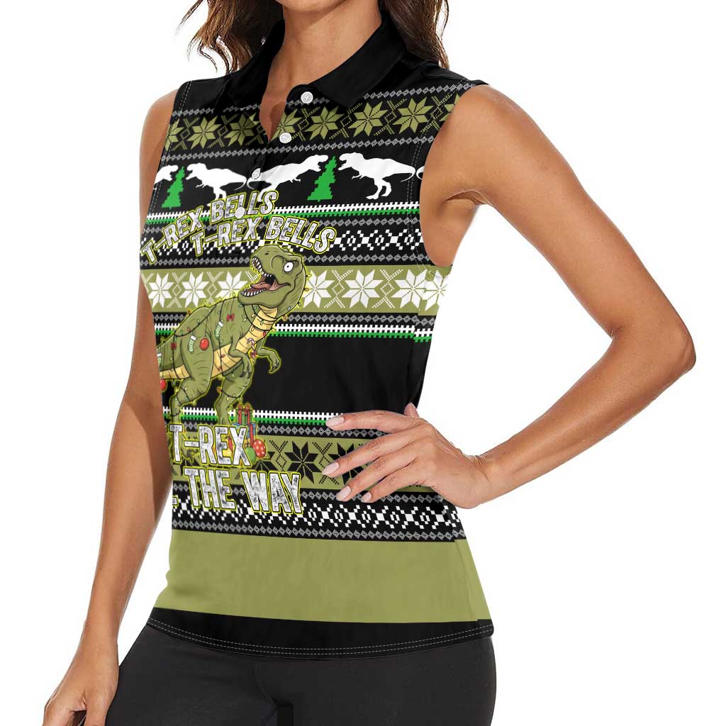 Christmas T Rex Tree Women Sleeveless Polo Shirt Xmas Holiday Patterns - Wonder Print Shop