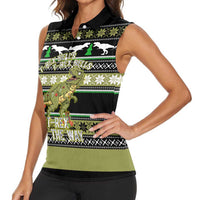 Christmas T Rex Tree Women Sleeveless Polo Shirt Xmas Holiday Patterns - Wonder Print Shop
