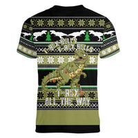 Christmas T Rex Tree Women V-Neck T-Shirt Xmas Holiday Patterns - Wonder Print Shop