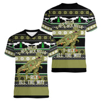 Christmas T Rex Tree Women V-Neck T-Shirt Xmas Holiday Patterns - Wonder Print Shop