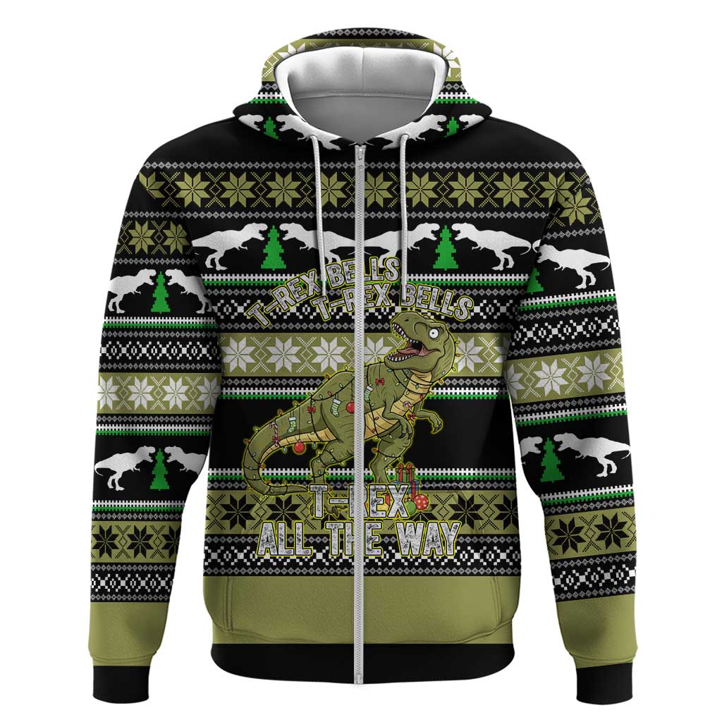 Christmas T Rex Tree Zip Hoodie Xmas Holiday Patterns - Wonder Print Shop