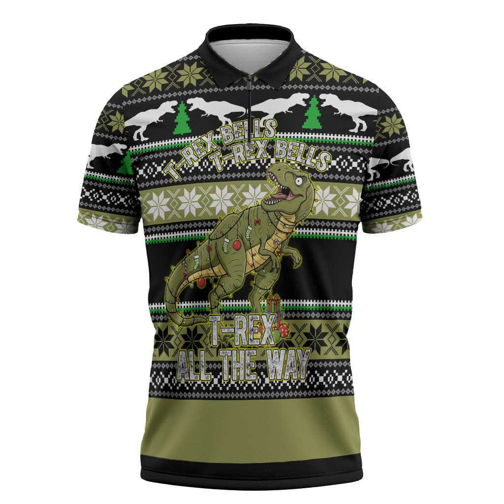 Christmas T Rex Tree Zipper Polo Shirt Xmas Holiday Patterns - Wonder Print Shop