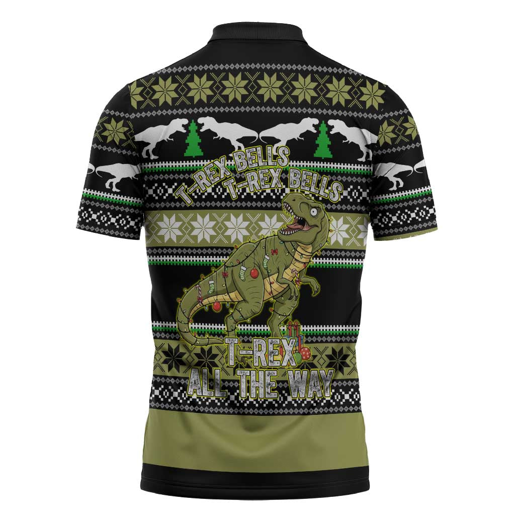 Christmas T Rex Tree Zipper Polo Shirt Xmas Holiday Patterns - Wonder Print Shop