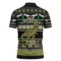 Christmas T Rex Tree Zipper Polo Shirt Xmas Holiday Patterns - Wonder Print Shop