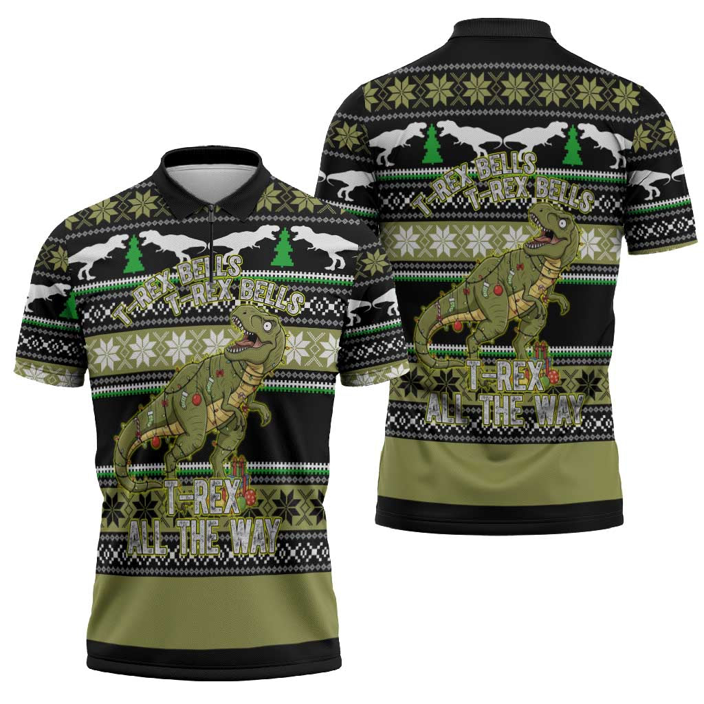 Christmas T Rex Tree Zipper Polo Shirt Xmas Holiday Patterns - Wonder Print Shop