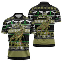 Christmas T Rex Tree Zipper Polo Shirt Xmas Holiday Patterns - Wonder Print Shop