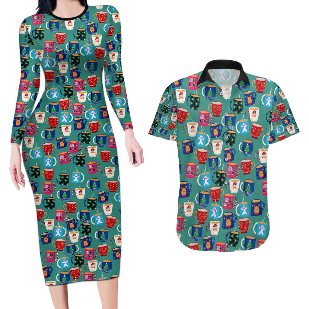 Christmas Teapot Group Couples Matching Long Sleeve Bodycon Dress and Hawaiian Shirt Xmas Holiday Patterns - Wonder Print Shop