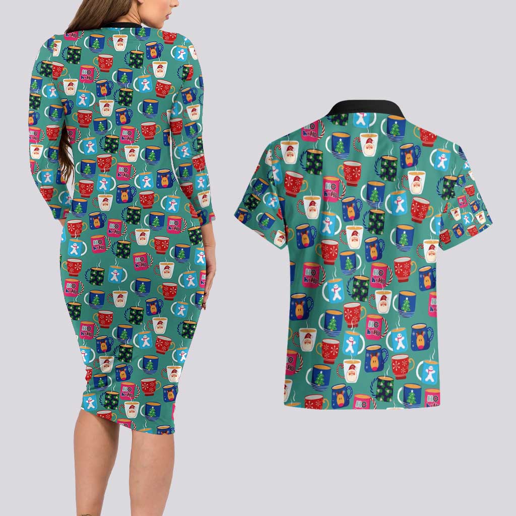 Christmas Teapot Group Couples Matching Long Sleeve Bodycon Dress and Hawaiian Shirt Xmas Holiday Patterns - Wonder Print Shop