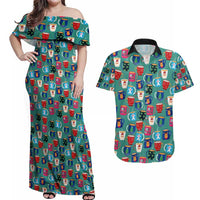 Christmas Teapot Group Couples Matching Off Shoulder Maxi Dress and Hawaiian Shirt Xmas Holiday Patterns - Wonder Print Shop