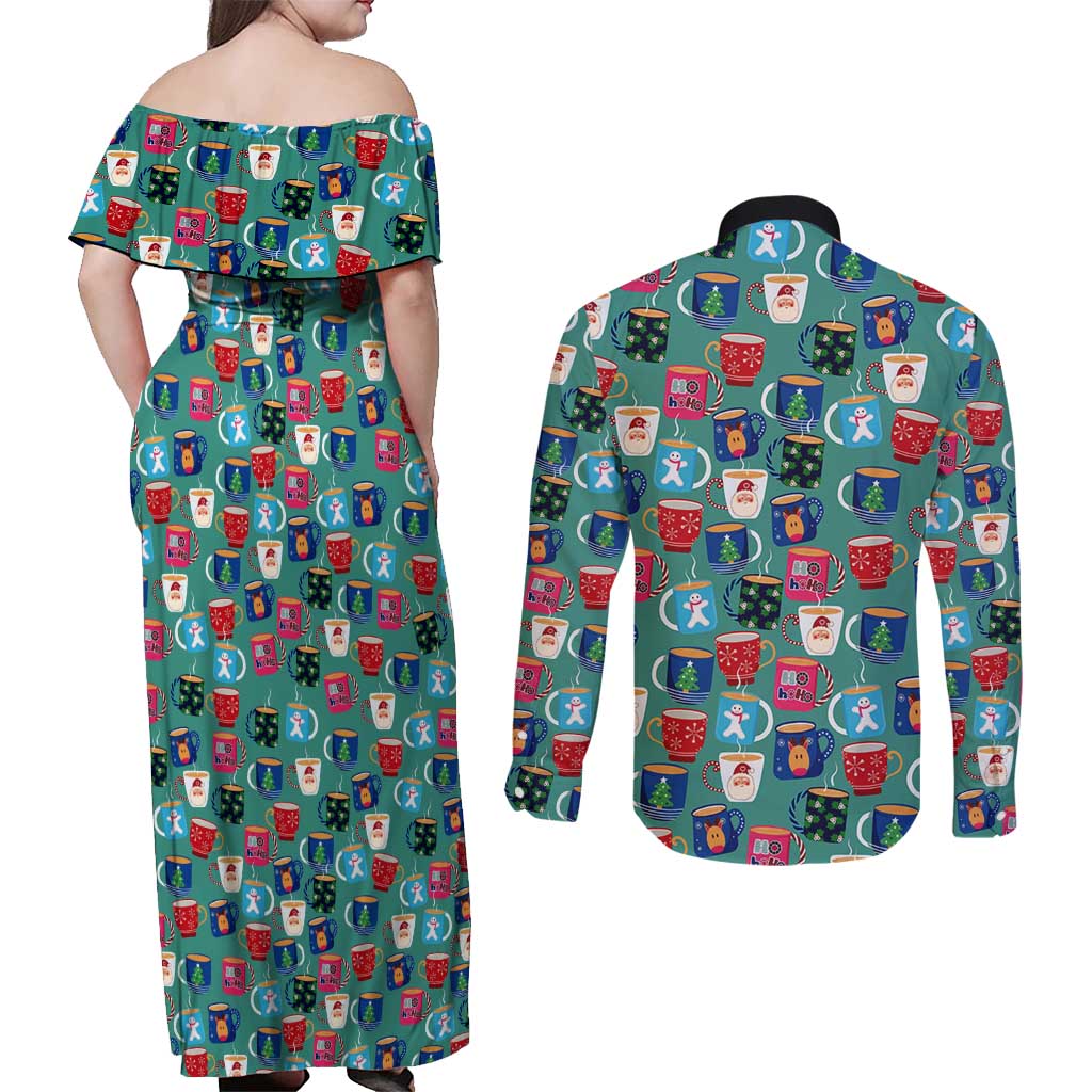 Christmas Teapot Group Couples Matching Off Shoulder Maxi Dress and Long Sleeve Button Shirt Xmas Holiday Patterns - Wonder Print Shop