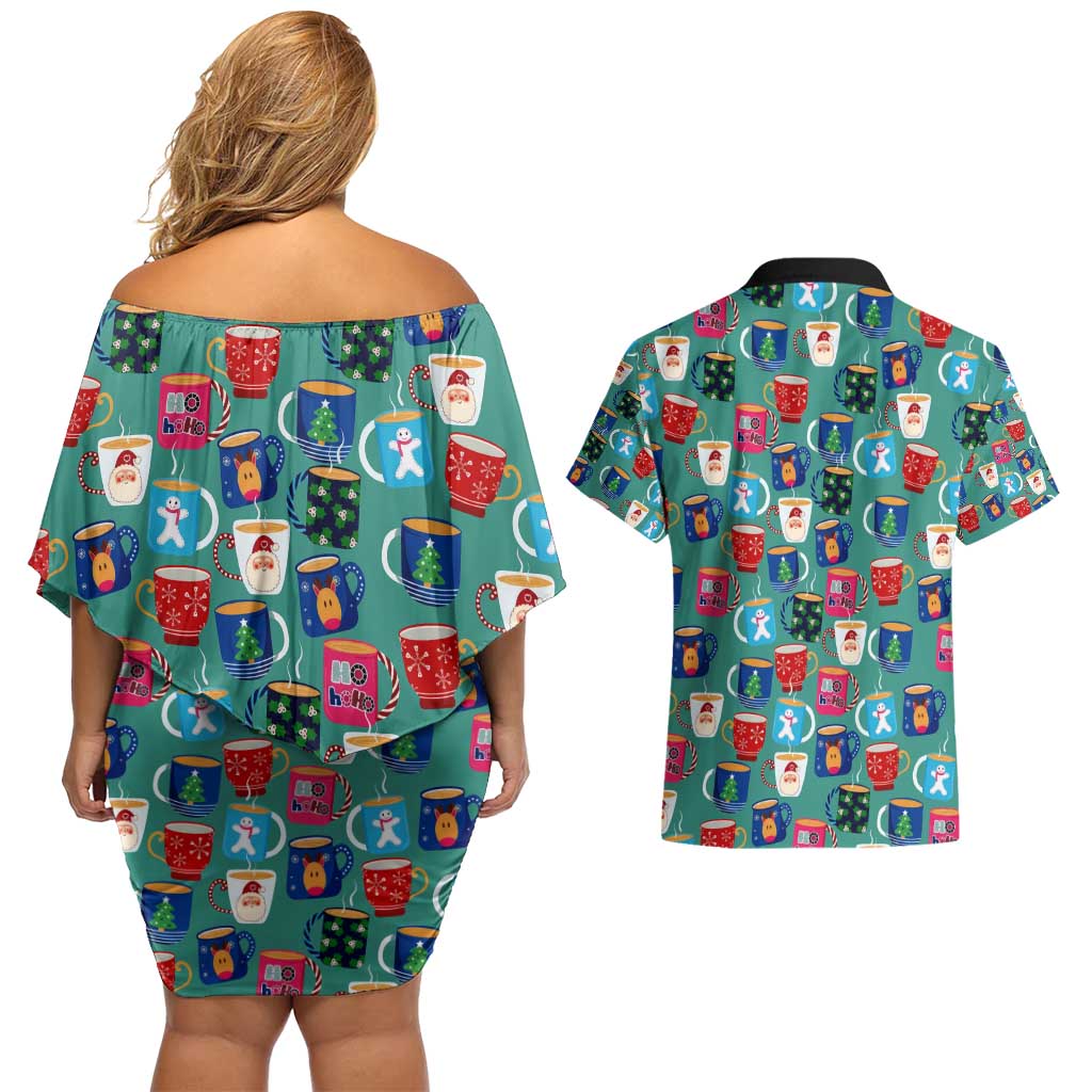 Christmas Teapot Group Couples Matching Off Shoulder Short Dress and Hawaiian Shirt Xmas Holiday Patterns - Wonder Print Shop