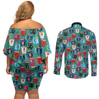 Christmas Teapot Group Couples Matching Off Shoulder Short Dress and Long Sleeve Button Shirt Xmas Holiday Patterns - Wonder Print Shop