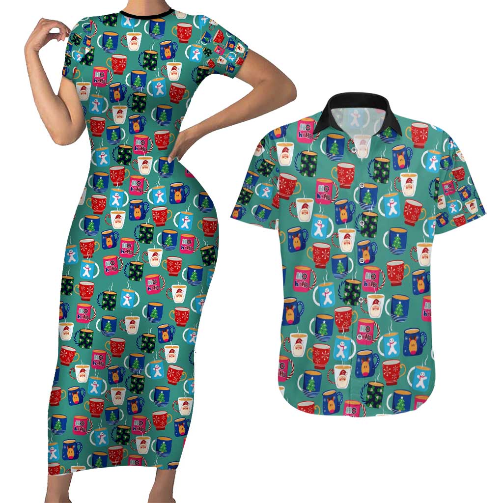 Christmas Teapot Group Couples Matching Short Sleeve Bodycon Dress and Hawaiian Shirt Xmas Holiday Patterns - Wonder Print Shop