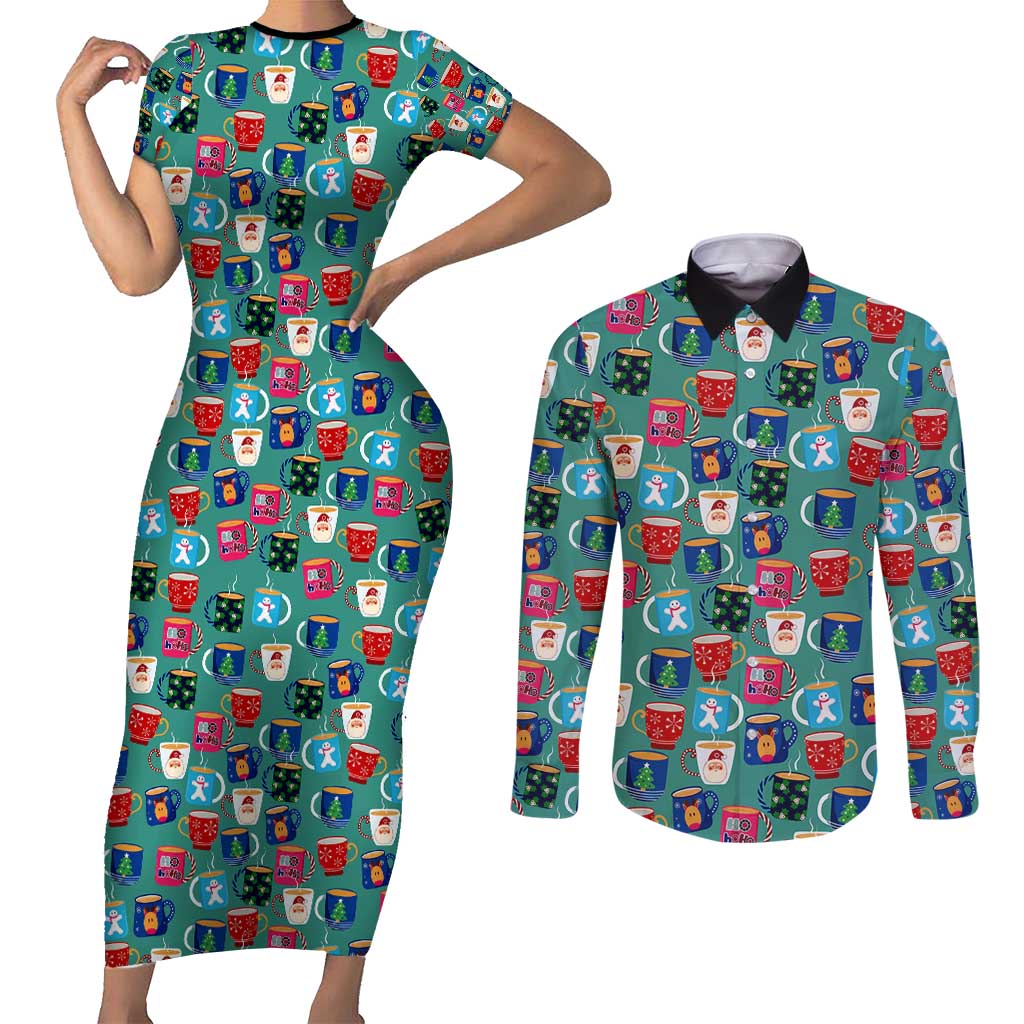 Christmas Teapot Group Couples Matching Short Sleeve Bodycon Dress and Long Sleeve Button Shirt Xmas Holiday Patterns - Wonder Print Shop
