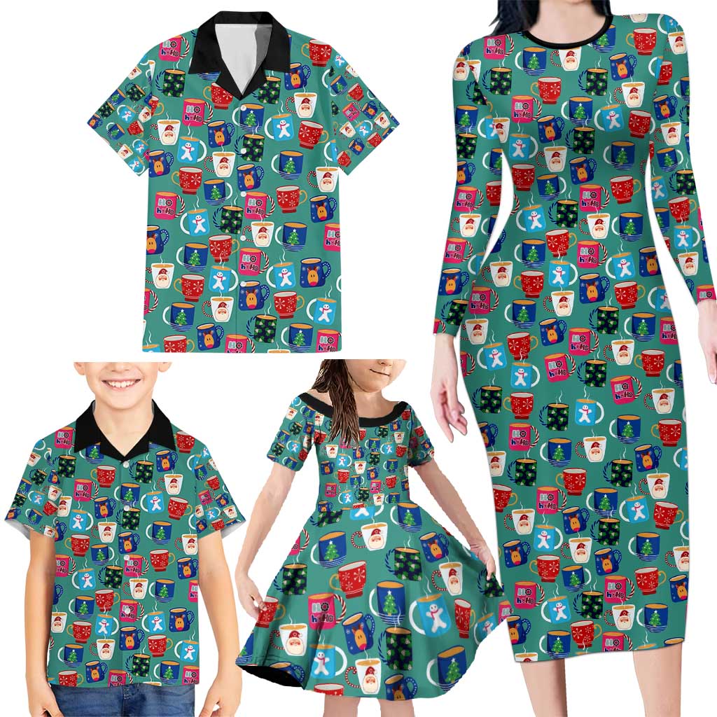 Christmas Teapot Group Family Matching Long Sleeve Bodycon Dress and Hawaiian Shirt Xmas Holiday Patterns - Wonder Print Shop
