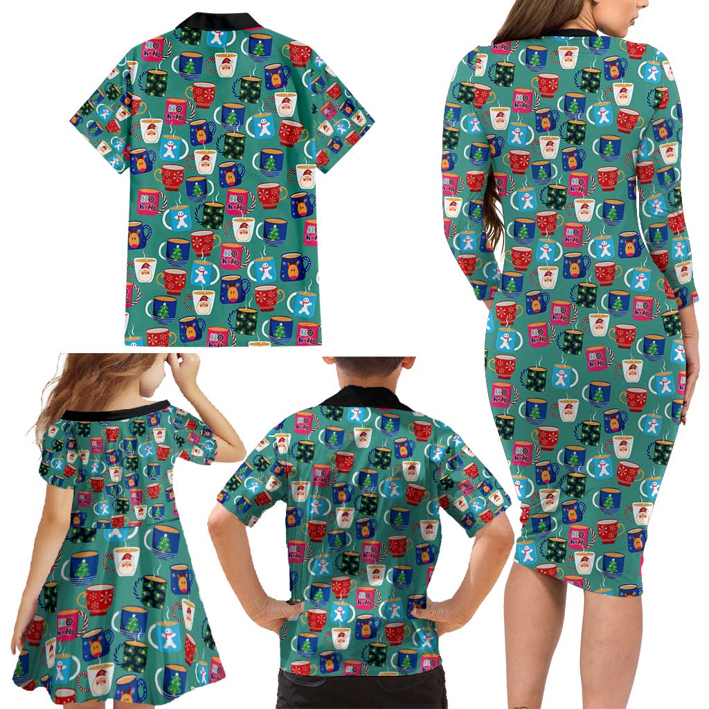 Christmas Teapot Group Family Matching Long Sleeve Bodycon Dress and Hawaiian Shirt Xmas Holiday Patterns - Wonder Print Shop