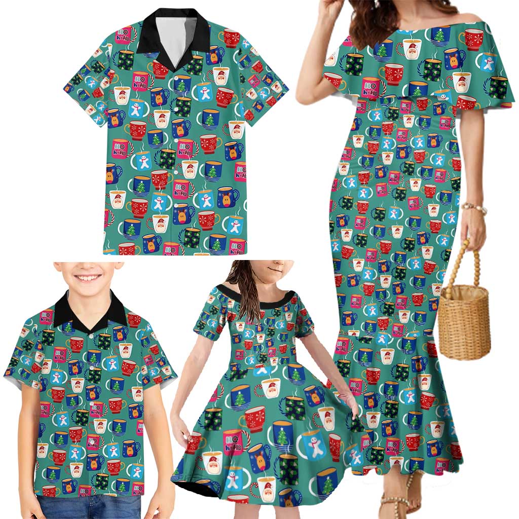 Christmas Teapot Group Family Matching Mermaid Dress and Hawaiian Shirt Xmas Holiday Patterns - Wonder Print Shop
