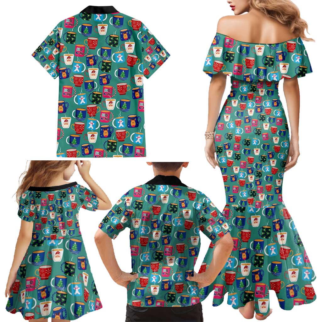 Christmas Teapot Group Family Matching Mermaid Dress and Hawaiian Shirt Xmas Holiday Patterns - Wonder Print Shop