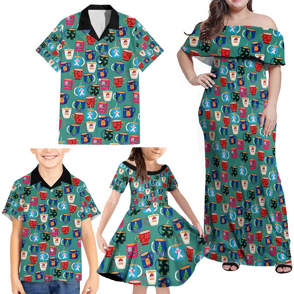 Christmas Teapot Group Family Matching Off Shoulder Maxi Dress and Hawaiian Shirt Xmas Holiday Patterns - Wonder Print Shop