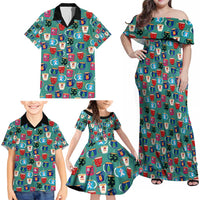 Christmas Teapot Group Family Matching Off Shoulder Maxi Dress and Hawaiian Shirt Xmas Holiday Patterns - Wonder Print Shop