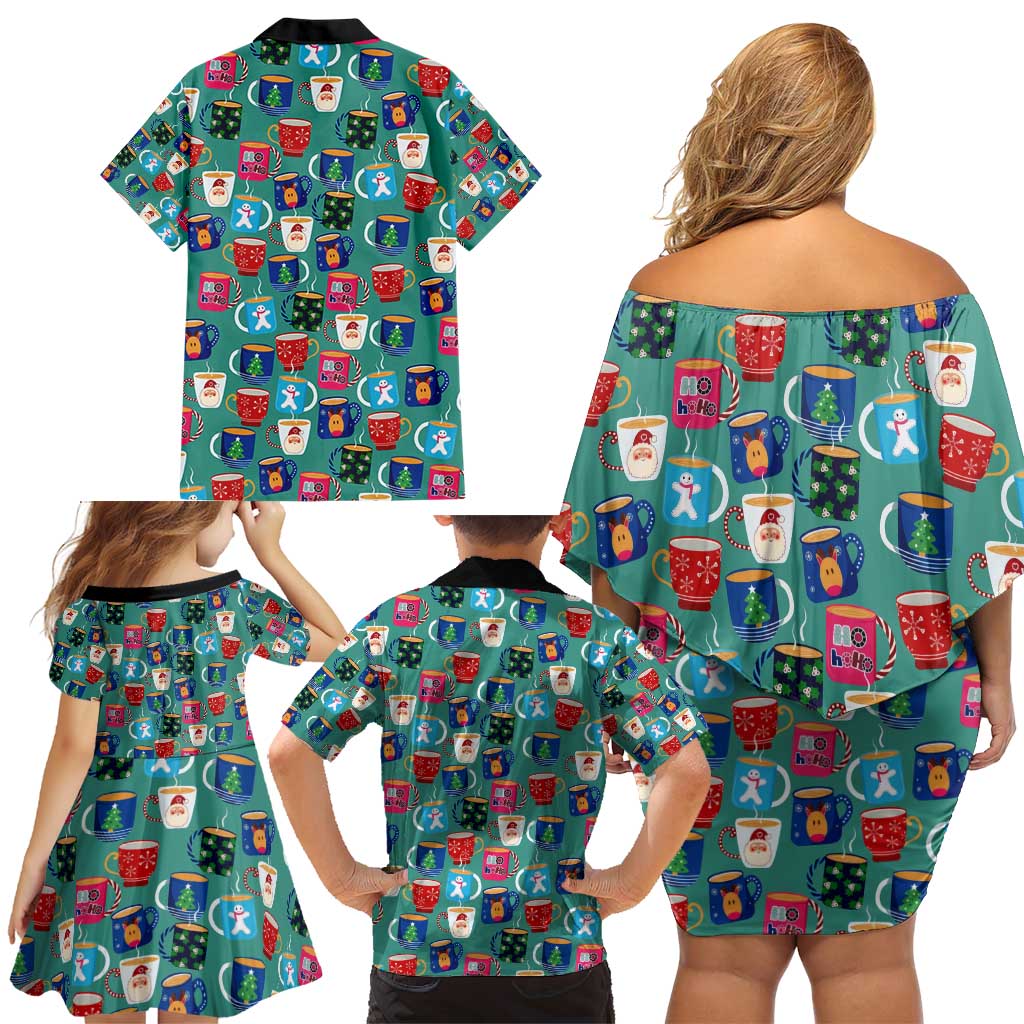 Christmas Teapot Group Family Matching Off Shoulder Short Dress and Hawaiian Shirt Xmas Holiday Patterns - Wonder Print Shop