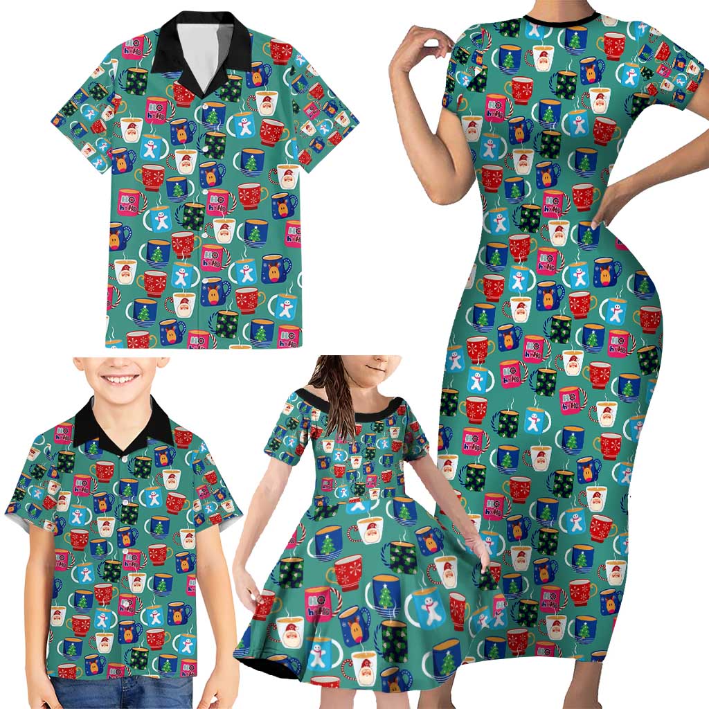 Christmas Teapot Group Family Matching Short Sleeve Bodycon Dress and Hawaiian Shirt Xmas Holiday Patterns - Wonder Print Shop