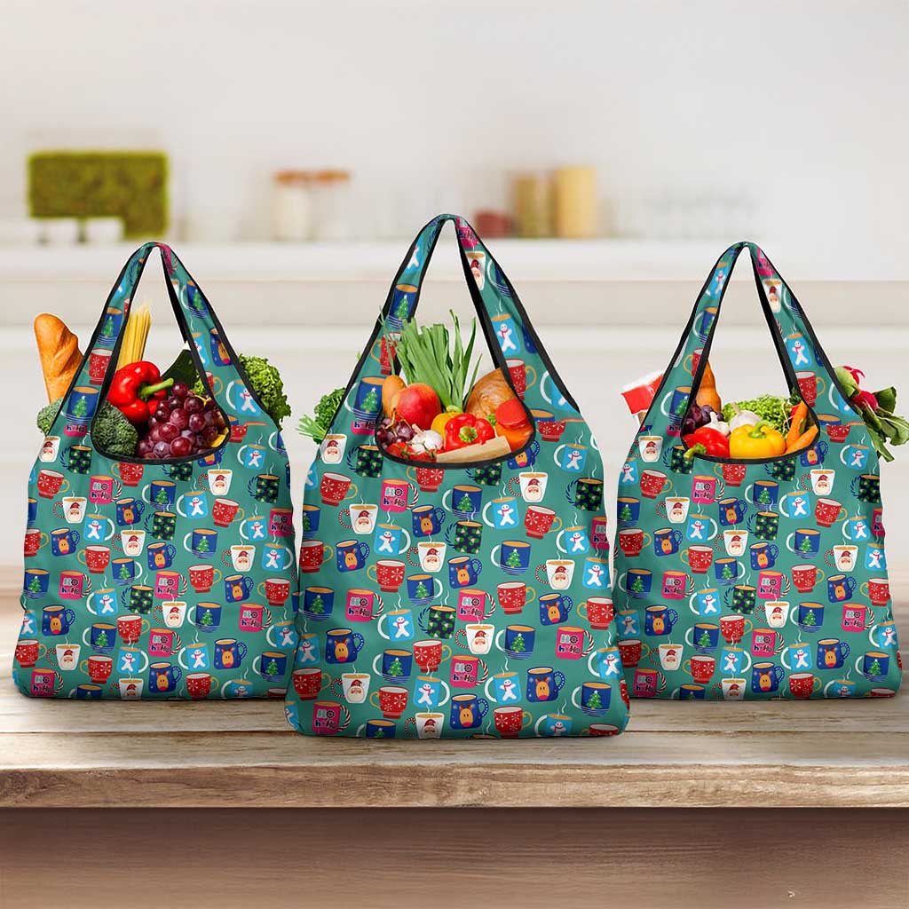 Christmas Teapot Group Grocery Bag Xmas Holiday Patterns - Wonder Print Shop