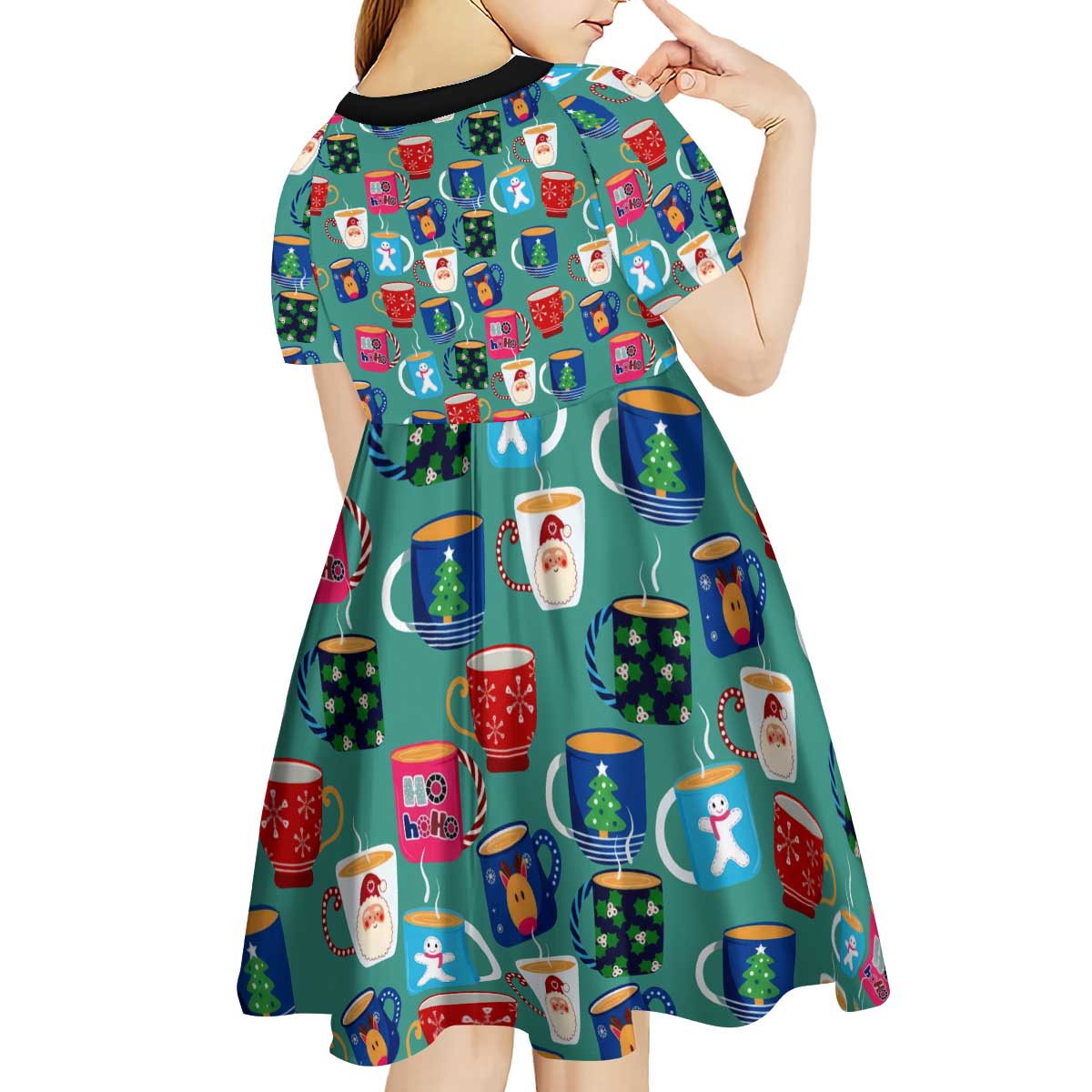Christmas Teapot Group Kid Short Sleeve Dress Xmas Holiday Patterns - Wonder Print Shop