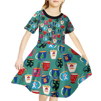 Christmas Teapot Group Kid Short Sleeve Dress Xmas Holiday Patterns - Wonder Print Shop