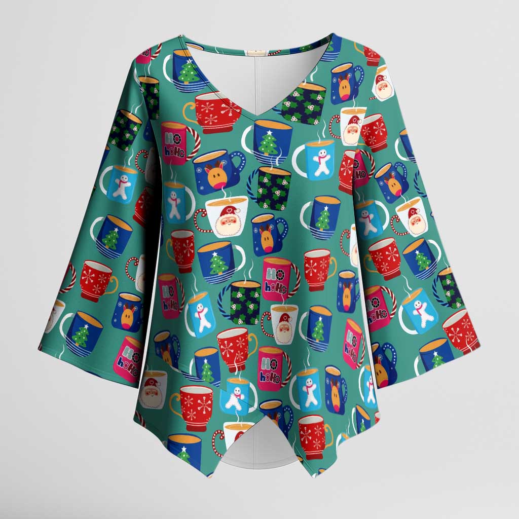 Christmas Teapot Group Kimono Sleeve Blouse Xmas Holiday Patterns - Wonder Print Shop