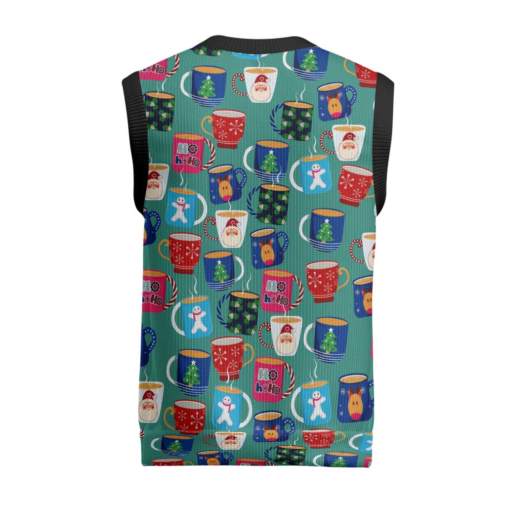 Christmas Teapot Group Christmas Knitted V-Neck Vest Xmas Holiday Patterns - Wonder Print Shop