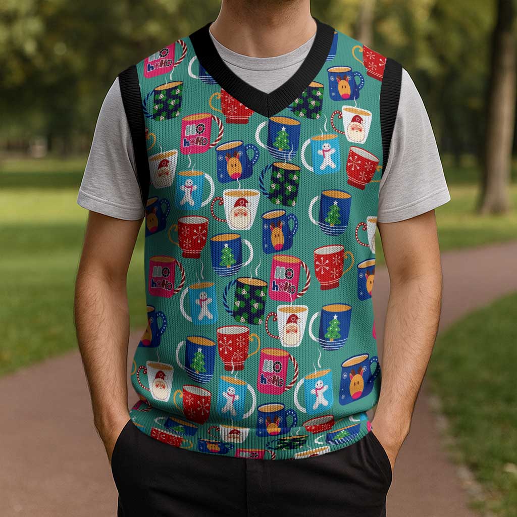 Christmas Teapot Group Christmas Knitted V-Neck Vest Xmas Holiday Patterns - Wonder Print Shop