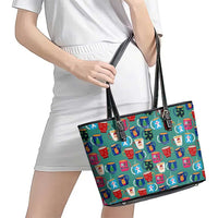 Christmas Teapot Group Leather Tote Bag Xmas Holiday Patterns - Wonder Print Shop